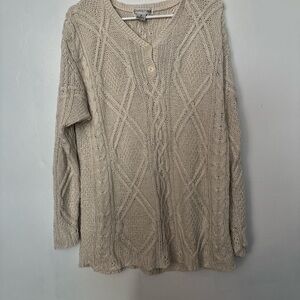 Christina Vintage Beige Silk V-Neck Cable Knit Sweater